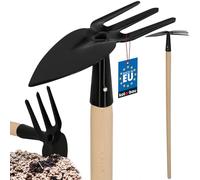 KOTARBAU® Binette de jardin en acier avec manche en bois - 103 cm - Noir - Avec 3 dents - Binette à mauvaises herbes - Avec manche - Outils de jardinage