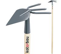 KOTARBAU® Binette double en forme de cœur - 80 x 100 mm - 3 dents - 110 mm - Avec manche de 112 cm