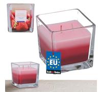 KOTARBAU® Bougie parfumée à 2 mèches dans un verre fraise - Trois couleurs - Idée cadeau - Pour aromathérapie - Durée de combustion : jusqu'à 32 heures