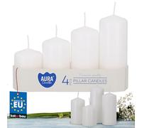 KOTARBAU® Bougies cylindriques Bougies piliers Bougies bloc Lot de 4 pièces Blanches