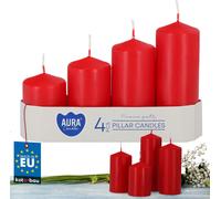 KOTARBAU® Bougies en forme de colonne Set de 4 bougies rouges