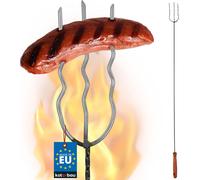 KOTARBAU® Brochettes pour barbecue Brochette pour feu de camp Poignée en bois 123 cm Brochette pour saucisse Bâtons à pain Brochette pour barbecue Acier inoxydable Brochette pour guimauve Feu de camp