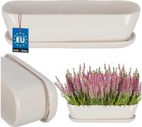 KOTARBAU® Céramique Jardinière avec soucoupe 28x7,5x8cm Blanc Pot de fleurs Pot de plantes Cache-pot Jardinière Balcon Plante Pots Jardinière Pot d'herbes aromatiques Rebord de fenêtre