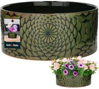KOTARBAU® Céramique Jardinière ronde Vert Hauteur 13 cm ⌀ 28 cm Jardinières pour l'extérieur Cache-pot Grand pot de fleurs plat rond Jardinière ronde Pot de fleurs Bol Vase de fleurs