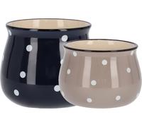 KOTARBAU® Céramique Pot de fleurs Cache-pot ⌀ 125 Bleu foncé ⌀ 110 mm Beige en Points blancs Pois