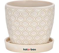 KOTARBAU® Céramique Pot de fleurs Cache-pot pour plantes ⌀ 12 cm Crème Vintage avec égouttoir Écailles de poisson