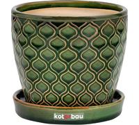 KOTARBAU® Céramique Pot de fleurs Cache-pot pour plantes ⌀ 12 cm Vert Vintage avec égouttoir Écailles de poisson