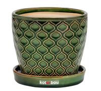KOTARBAU® Céramique Pot de fleurs Cache-pot pour plantes ⌀ 15 cm Vert Vintage avec égouttoir Écailles de poisson