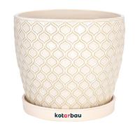 KOTARBAU® Céramique Pot de fleurs Cache-pot pour plantes ⌀ 20 cm Crème Vintage avec égouttoir Écailles de poisson