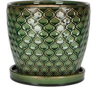 KOTARBAU® Céramique Pot de fleurs Cache-pot pour plantes ⌀ 20 cm Vert Vintage avec égouttoir Écailles de poisson