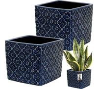 KOTARBAU® Céramique Pot de fleurs carré Vintage Bleu cobalt 13x13cm H : 13cm Céramique émaillée 2 pcs Pot de fleurs carré Pot de fleurs intérieur Pot de plantes Pots de fleurs