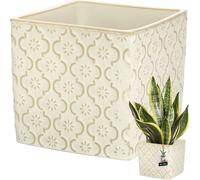 KOTARBAU® Céramique Pot de fleurs carré Vintage Crème 13x13cm H:13cm céramique émaillée 1 pc. Pot de fleurs carré Pot de fleurs carré Pot de fleurs intérieur Pot de fleurs Pots de fleurs Céramique