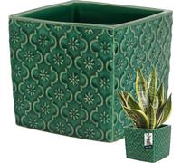 KOTARBAU® Céramique Pot de fleurs carré Vintage Turquoise 13x13cm H : 13cm céramique émaillée 1 pc. Pot de fleur carré Pot de fleur carré Pot de fleur d'intérieur Pots de fleur