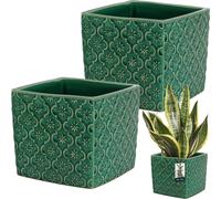 KOTARBAU® Céramique Pot de fleurs carré Vintage Turquoise 13x13cm H : 13cm Céramique émaillée 2 pcs Pot de fleurs carré Pot de fleurs intérieur Pot de plantes Pots de fleurs