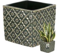 KOTARBAU® Céramique Pot de fleurs carré Vintage Vert foncé 13x13cm H : 13cm céramique émaillée 1 pc. Pot de fleur carré Pot de fleur carré Pot de fleur d'intérieur Pots de fleur