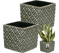 KOTARBAU® Céramique Pot de fleurs carré Vintage Vert foncé13x13cm H:13cm Céramique émaillée 2 pcs Pot de fleurs carré Pot de fleurs intérieur Pot de plantes Pots de fleurs