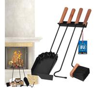 KOTARBAU® Couvert de cheminée Noir Moderne Couvert de poêle Accessoires de cheminée Set brosse pelle grattoir à cendres tisonnier Set de nettoyage de cheminée en acier et bois Accessoires de cheminée