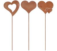 KOTARBAU® Ecorost Décoration de jardin en métal patiné - À insérer dans le jardin - Cœurs rouillés - Décoration de jardin