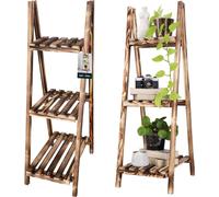 KOTARBAU® Escalier pour fleurs en bois flammé Échelle pour fleurs en bois 114 x 37 x 50 cm Marron Échelle pour plantes Extérieur & Intérieur Escalier pour fleurs pliable Échelle pour fleurs Balcon Éta