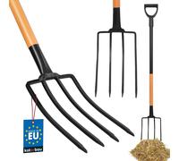 KOTARBAU® Fourche à bêcher avec 4 dents Fourche avec manche en acier 130 cm Fourche à foin avec poignée en D Fourche à fumier Fourche à bêcher Fourche de jardin Fourche de jardin Outils de jardin Outi