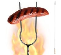 KOTARBAU® Fourchette à barbecue 130 cmen Acier inoxydable | Fourche à double pointe | Brochette à feu en fil de fer avec manche en bois | Fourchette à feu barbecue
