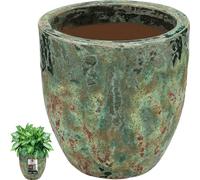 KOTARBAU® Grand pot de fleurs en céramique Hauteur 29 cm ⌀ 30 cm Turquoise & Marron Cache-pot de fleurs Céramique Pot d'herbes aromatiques Cuisine Salon Plant Pots Intérieur & Extérieur Pots de plante