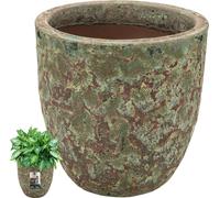 KOTARBAU® Grand pot de fleurs en céramique Hauteur 34 cm ⌀ 37 cm Turquoise & Marron Cache-pot de fleurs Céramique Pot d'herbes aromatiques Cuisine Salon Plant Pots Intérieur & Extérieur Pots de plante
