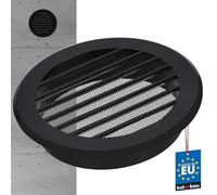 KOTARBAU® Grille d'aération ⌀ 100 mm avec protection anti-insectes, grille de ventilation ronde en plastique noir pour canal de ventilation, évacuation et admission d'air, raccord de tuyau, grille à