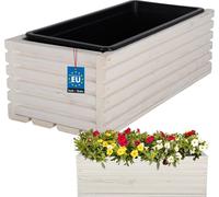 KOTARBAU® Jardinière en bois 44x20cm avec pot intérieur Jardinière blanche Pot de fleurs Pot de fleurs en bois Pot de fleurs Pot de fleurs extérieur Balcon Jardin Terrasses Pot avec insert