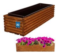 KOTARBAU Jardinière en bois 64 x 20 cm avec pot intérieur - Couleur chêne - Pot de fleurs pour balcon, jardin, terrasse - Avec insert