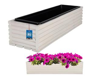 KOTARBAU Jardinière en bois, 64 x 20 cm, avec pot intérieur, pour balcon, couleur blanche, pot à fleurs en bois, pour extérieur, balcon, jardin, terrasses, avec insert
