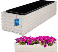 KOTARBAU® Jardinière en bois 64x20cm avec pot intérieur Balcon Jardinière blanche Pot de fleurs Pot de fleurs en bois Jardinière extérieure Balcon Jardin Terrasses Jardinière avec insert