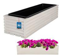KOTARBAU® Jardinière en bois 64x20cm avec pot intérieur, pot pour balcon, pot de fleurs, jardinière en bois, jardinière pour balcon, jardinière pour terrasse, jardinière pour jardin extérieur avec