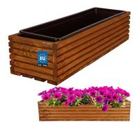 KOTARBAU Jardinière en bois 64 x 20 cm avec pot intérieur - Couleur chêne - Pot de fleurs pour balcon, jardin, terrasse - Avec insert