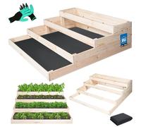 KOTARBAU Jardinière surélevée pour jardin, bac à culture, 120 x 120 cm, avec gants avec griffes, couleur naturelle, cadre en palette, tour de plantation, grand extérieur, culture de légumes, caisse en