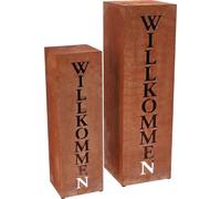 KOTARBAU® Jeu de colonnes de décoration en rouille noble Colonne de fleurs Podestat Ecorost Décoration de jardin pour le jardin Entrée de maison 2 STK. Bienvenue