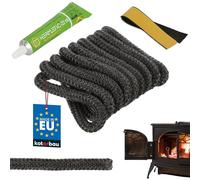 KOTARBAU® Joint Insert Cheminée - Fibre de Verre - ⌀ 10 mm - 2,5 m - avec Colle - Corde Haute Température - Kit De Réparation - Joint Poele a Granule - Noir