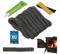 KOTARBAU® Joint Insert Cheminée - Fibre de Verre - ⌀ 12 mm - 2,5 m - avec Colle - Corde Haute Température - Kit De Réparation - Joint Poele a Granule - Noir