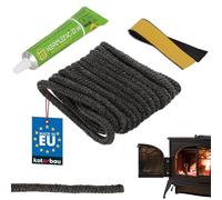 KOTARBAU® Joint Insert Cheminée - Fibre de Verre - ⌀ 6 mm - 2,5 m - avec Colle - Corde Haute Température - Kit De Réparation - Joint Poele a Granule - Noir