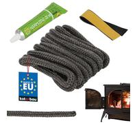 KOTARBAU® Joint Insert Cheminée - Fibre de Verre - ⌀ 8 mm - 2,5 m - avec Colle - Corde Haute Température - Kit De Réparation - Joint Poele a Granule - Noir