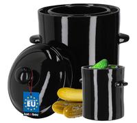 KOTARBAU® Kimchi Pot à fermentation en faïence 5 l Pot à rhum Pot à choucroute Pot en argile avec couvercle Pot à rhum avec couvercle en bois d'ébène Pot à concombre Hermétique