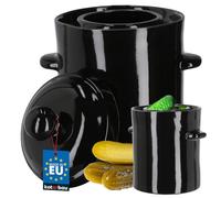 KOTARBAU® Kimchi Pot à fermentation en grès, 2,5 l, avec couvercle, en bois d'ébène, pot à concombre, hermétique