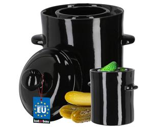 KOTARBAU® Kimchi Pot à fermentation en grès, 2,5 l, avec couvercle, en bois d'ébène, pot à concombre, hermétique