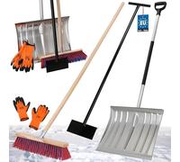 KOTARBAU® Kit pelle à neige avec lame en aluminium 38 x 50 cm, balai de route avec manche 150 cm, grattoir à glace 119 cm + gants, pelle à neige, pelle à neige, manche pour déneigement