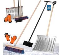KOTARBAU® Kit pelle à neige avec lame en aluminium 39 x 50 cm, balai de route avec manche 150 cm, grattoir à glace 119 cm + gants, pelle à neige, pelle à neige, manche en bois pour déneigement