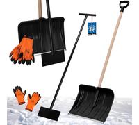 KOTARBAU® Kit pelle à neige avec manche en bois 131 cm grattoir à glace 119 x 20 cm + gants chauds Pelle à neige Pelle à neige pelle à neige pour voiture avec manche
