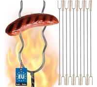 KOTARBAU® Lot de 10 piques à barbecue Fourchette à barbecue Fil d'acier Piques à feu de camp 100 cm Manche en bois Accessoires pour barbecue Fourchette à saucisse Piques à barbecue Bâtonnets de saucis