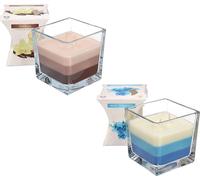 KOTARBAU® Lot de 2 bougies parfumées à 2 mèches dans un verre Vanille + anti-fumée Bougie à deux mèches tricolore Idée cadeau Aromathérapie Bougies de décoration Durée de combustion jusqu'à 32 heures