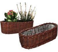 KOTARBAU® Lot de 2 cache-pots en osier tressé Pot de fleurs ovale pour fleurs et plantes Corbeille naturelle 40 cm Bac à fleurs en rotin Panier tressé