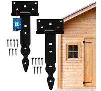 KOTARBAU® Lot de 2 charnières de porte en T 200 mm en acier, noir, ferrures pour portes de jardin en bois, charnière pour remise grange, charnières décoratives, revêtement en poudre